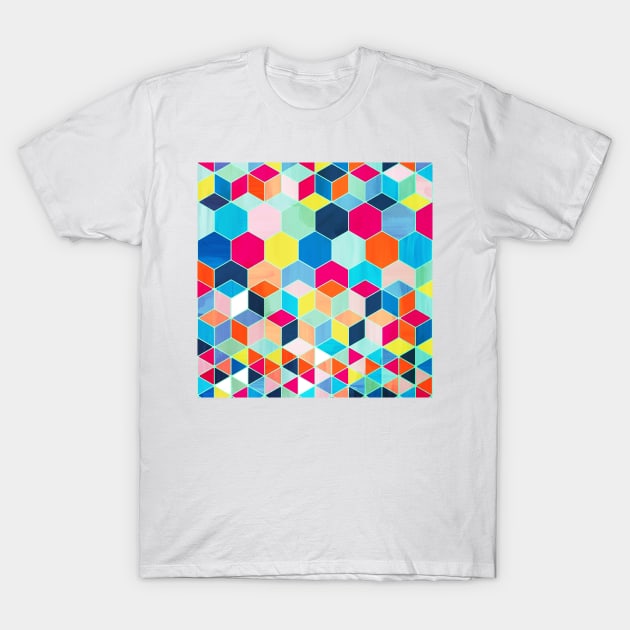 Super Bright Color Fun Hexagon Pattern T-Shirt by micklyn